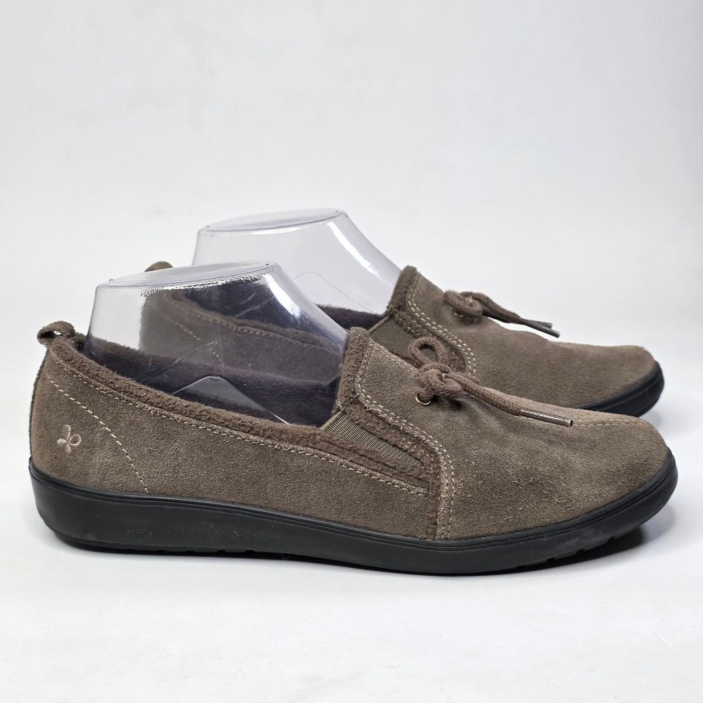 Grasshoppers Loafers Women's Size 7 M Gray Khaki Suede Slip On Bow Detail Shoes - Picture 2 of 14